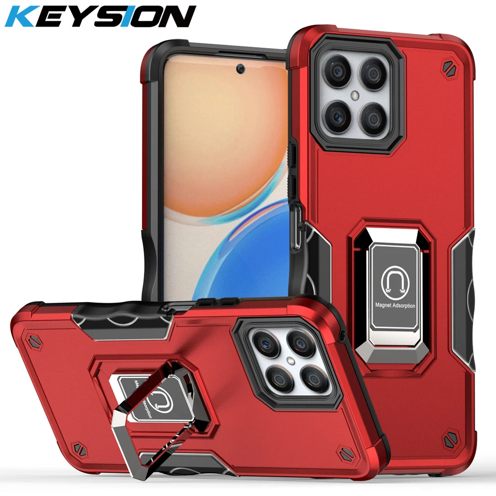 KEYSION Stoßfestes Rüstungsgehäuse für Honor X8 Silikon + PC Metallringständer Telefonrückseite für Huawei Honor X30i_voghion.com
