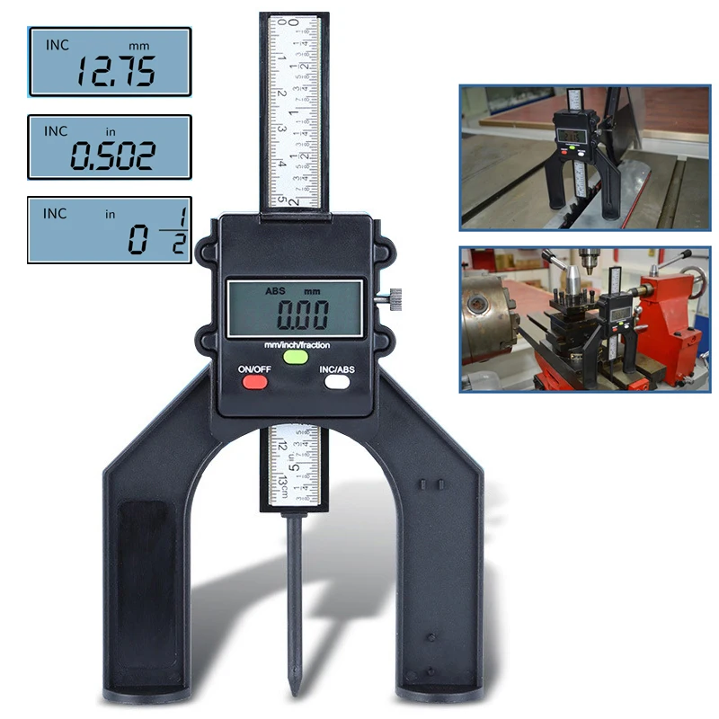 High Precision Digital Depth Ruler Caliper Table Saw Depth Gauge Inch Mm Fraction Height