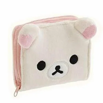 Rilakkuma Korilakkuma Portafoglio in peluche Borsa Cartoon Bear Face Portafogli corti carini per donne Ragazze Portamonete bianco Kawaii Fermasoldi