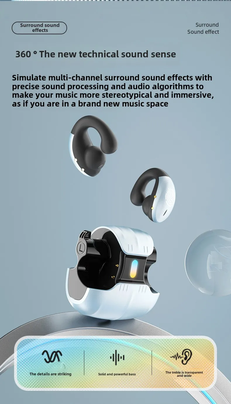 New OWS bone conduction clip ear type ultra-long standby painless ear sports mus