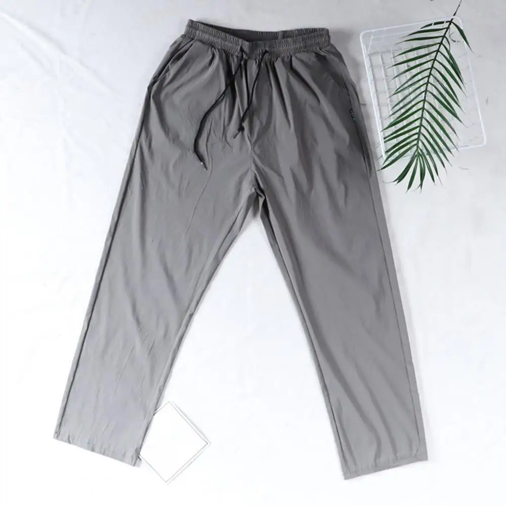 Description Picture 5 of itemMen Ice Silk Pants Quick-drying Ice Silk Men's Loose Pants with Drawstring Waist Side Pockets for Gym Training Jogging Wide Leg