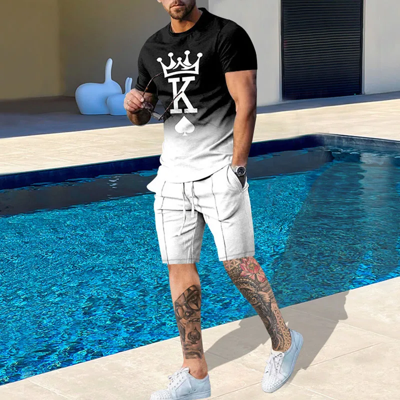 Summer Men's Suit Short Sleeve Men T-Shirt Set Print 3D Sportswear Casual Oversize Tees Shorts Sets Breathable Short  Outfit Men