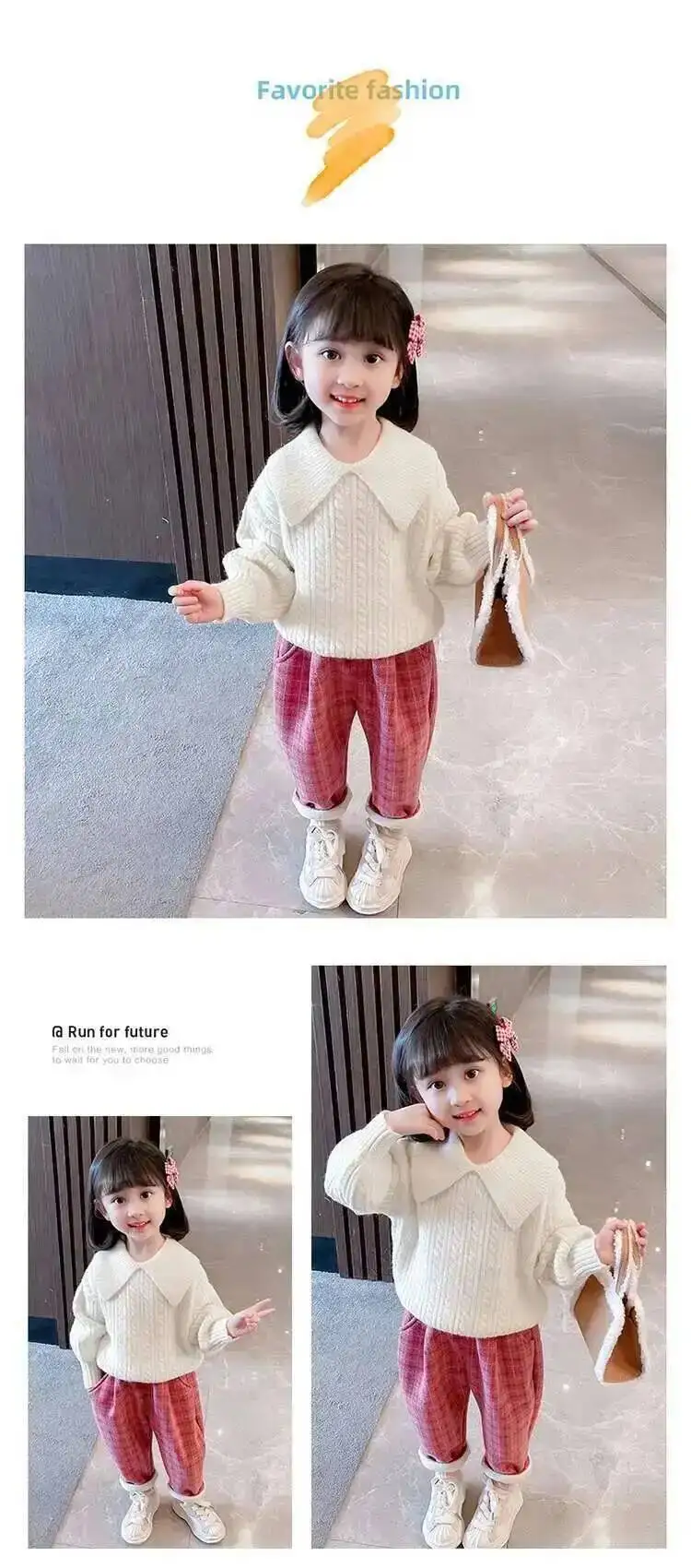 Herbst Winter Kinder Hosen 1-10Y Mädchen Dicke Warme Fleece Plaid Tweed Lose Gerade Hosen Koreanische Kleinkind Tragen Kinder Kleidung – Detail 5