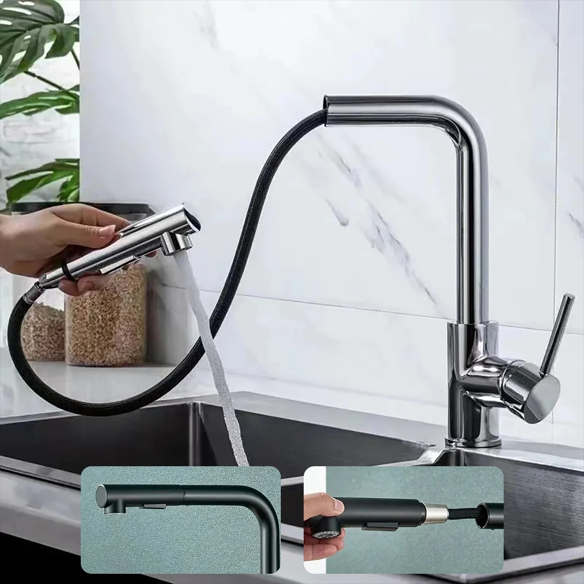 Pull Out Kitchen Sink Faucet Two Model Stream Sprayer Nozzle Stainless Steel Hot Cold Wate Mixer Tap Deck Pull-out Kitchen Crane