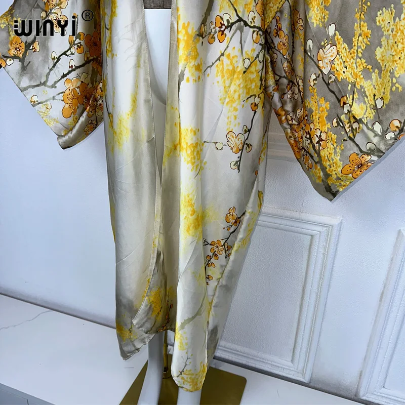 WINYI 아프리카 여름 패션 기모노 맥시 원피스 비치 커버 업 카디건, 보호 맥시 코트, 아바야 프린트 카프탄, 여성 비치 의상, 신제품