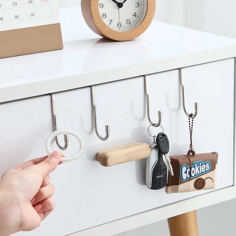 stainless steel s-shaped Hook Behind the Kitchen Dormitory Door Clothes Hook Without Punching Hook Coat Hook Cabinet Door Hoo...