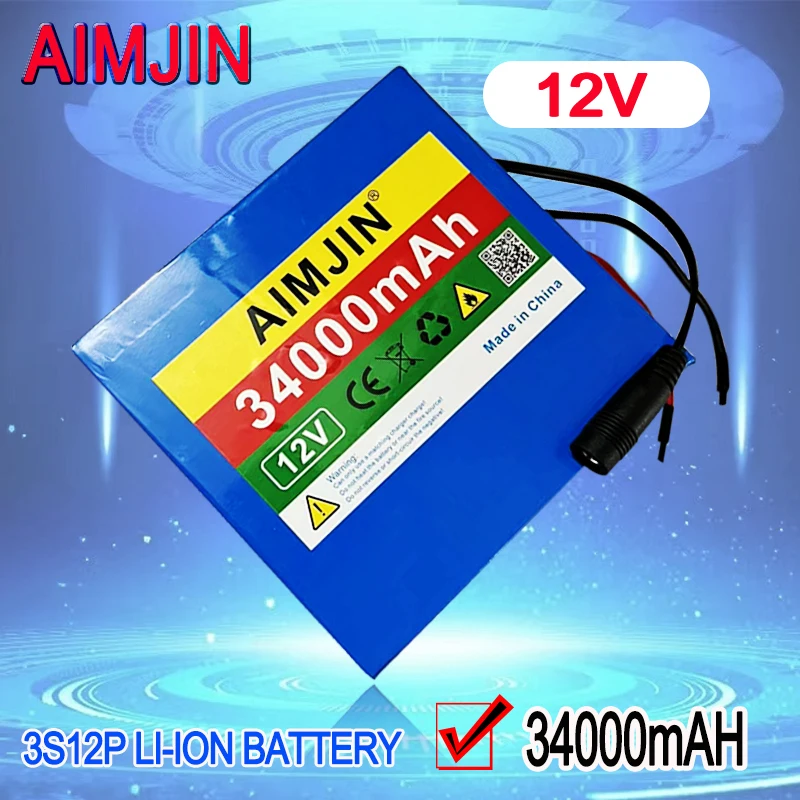 

New Portable 3S12P 12V 34Ah 34000mAh Rechargeable Li-Ion Battery Pack, for LED Lamp Light Solar Street Light Backup Power etc