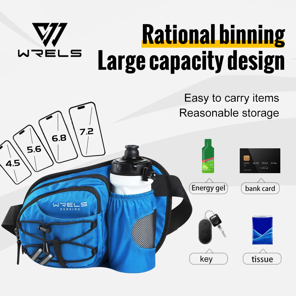 WRELS Fanny Pack Waterproof Sports Fanny Pack Lightweight Waist Bag Bottle Holder Adjustable Belt Bag Running Marathon Bum Bag