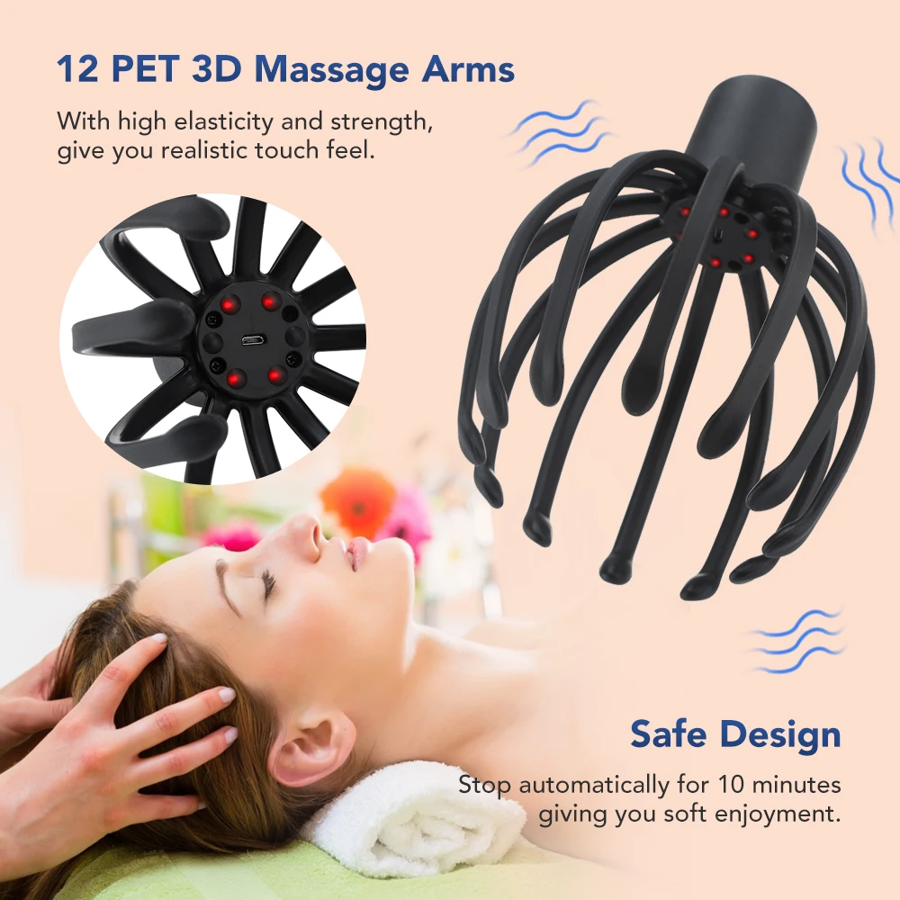 Electric Octopus Claw Scalp Massager Stress Relief Therapeutic Head Scratcher Stress Relief and Hair Stimulation Massage