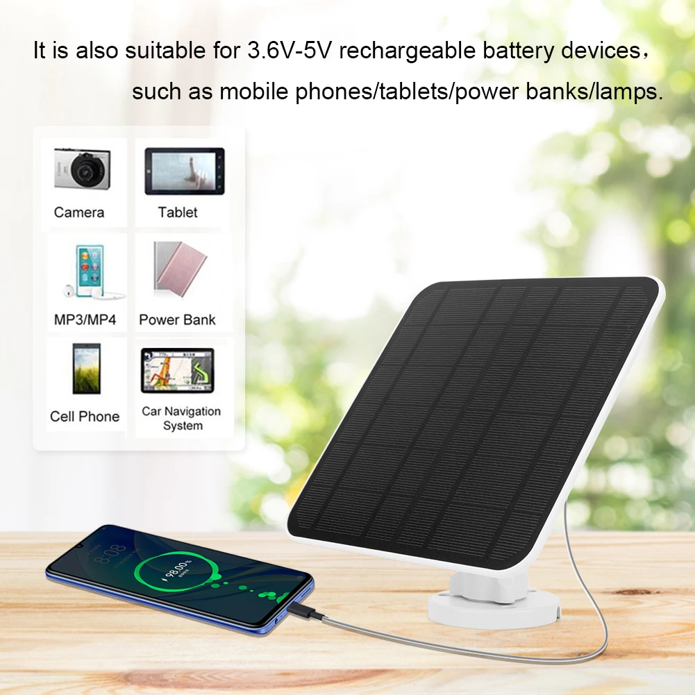 태양 전지 패널 마이크로 USB 및 USB-C 포트 전원 공급 장치, 9.8 Ft 충전 케이블, Eufycam 3, 3C, 2, 2C, 2 Pro용 360 ° 조절 가능 장착, 5V, 6W
