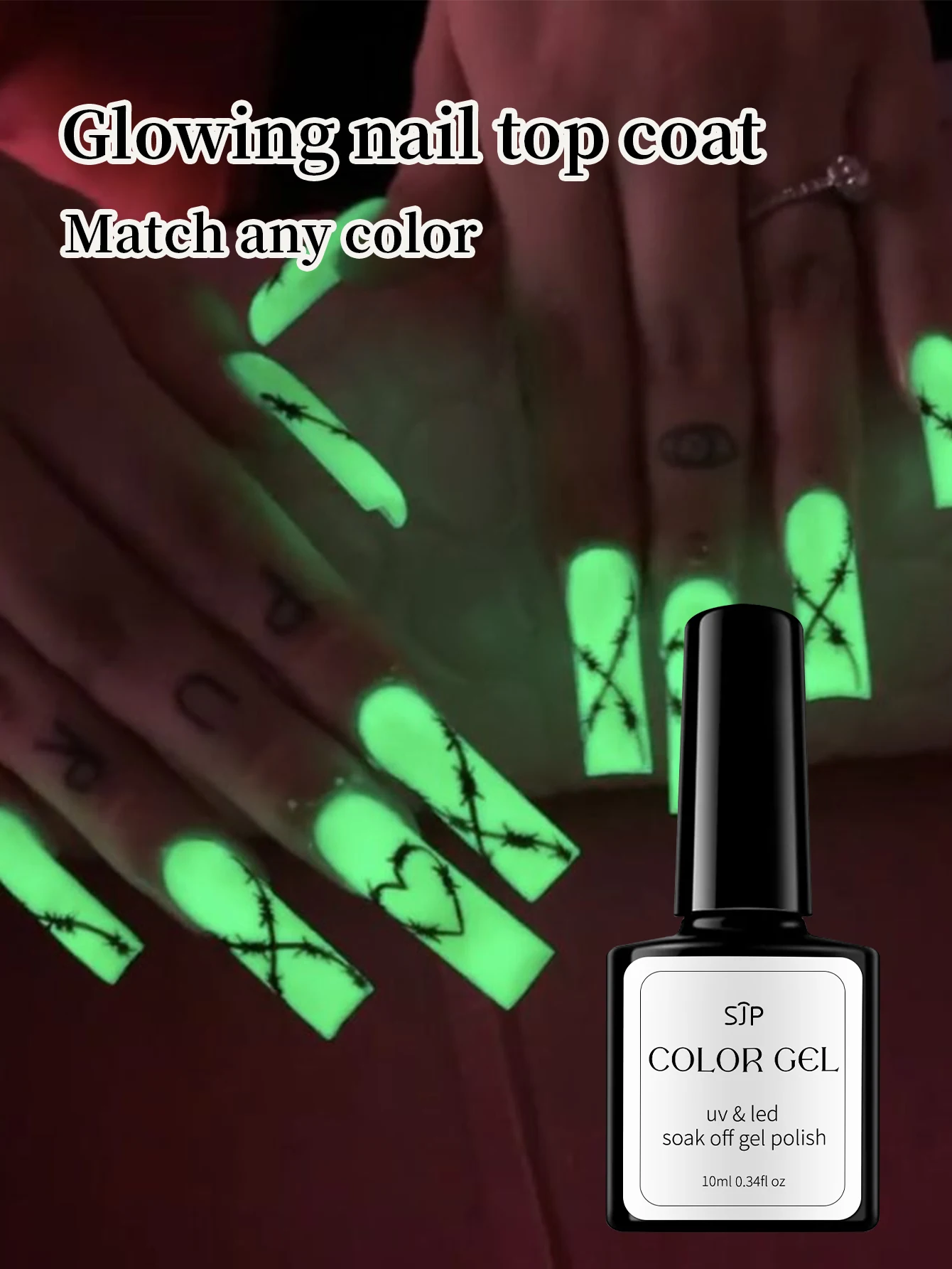 1 PCS Glow nail gel top coat, long lasting glow nail gel top coat for nail art, clear top coat, Perfect for Halloween parties