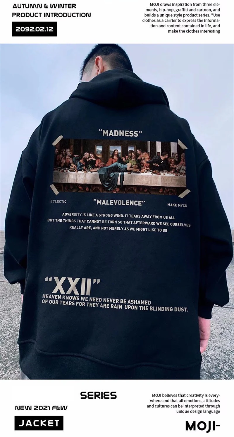 Men's Harajuku Streetwear Zipper Hoodies The Last Supper