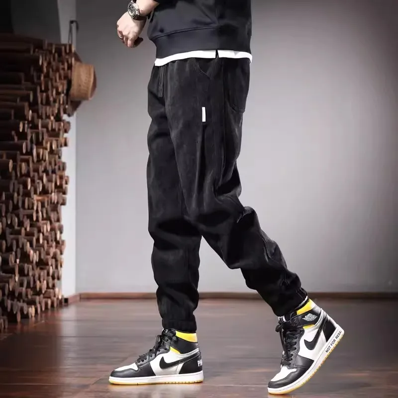 Autumn Beige Baggy Pants Men Casual Sports Elastic Waist Drawstring Jogging Trousers