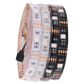 5v 5050 RGB LED 스트립 조명, 유연한 테이프 램프, 방수 50cm 1m 2m 3m 4m 5m, 4 핀 플러그 포함, 흰색/검정색 PCB 홈 데코레이션