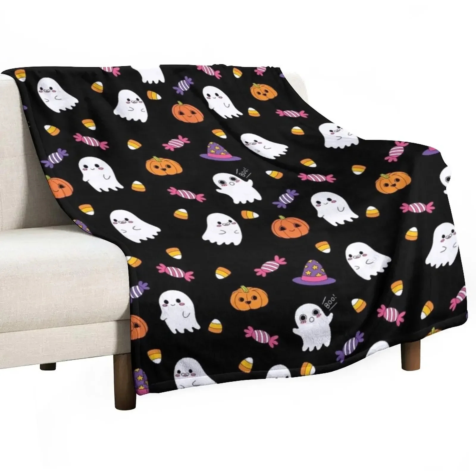 

Cute Spoopy Ghosts and Halloween Candy Throw Blanket Luxury Throw Bed Fashionable Blankets