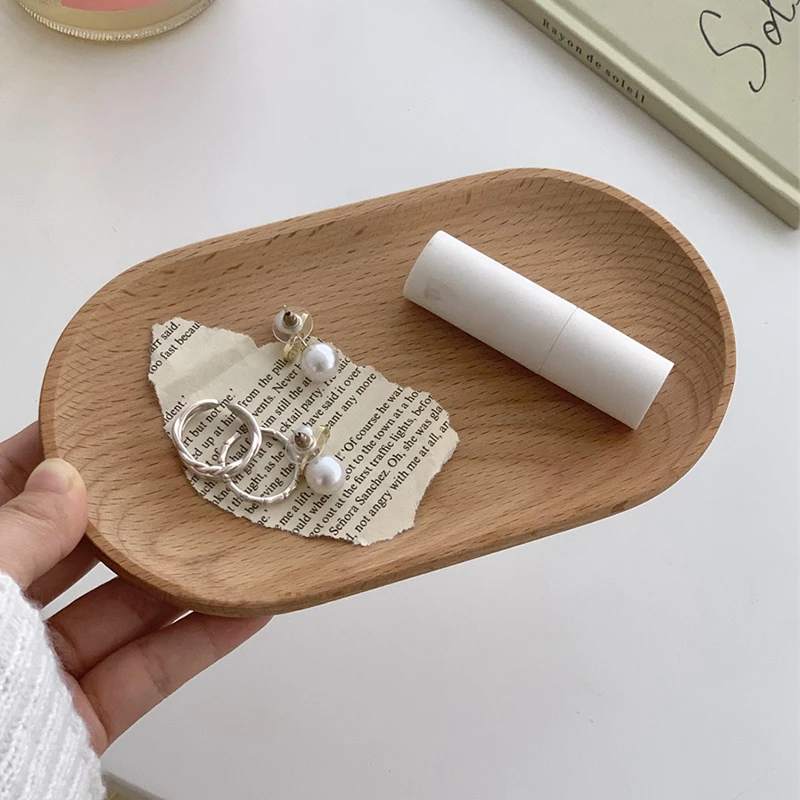 INS Wooden Tray Round Oval Cake Dessert Plate Japanese Style Wood Snack Dried Fruit Plate Household Kitchen Table Decor 5