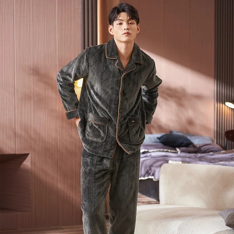 thick-velvet-coral-fleece-pajamas-men-warm-flannel-jacquard-long-sleeved-autumn-and-winter-home-service-suit-pyjamas-male-m-xxxl