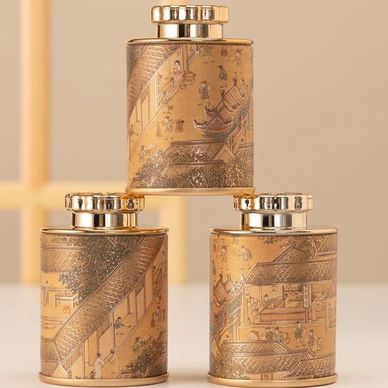 Airtight Container Retro Black Tea Green Tea Coffee Caddy Organizer Travel Portable Sealed Can Jar Storage Box Tea Tin Box Tea Canister