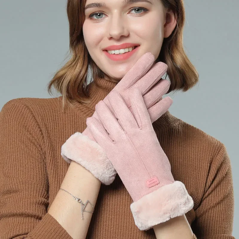 2023 New Fashion Women Gloves Autumn Winter Cute Furry Warm Mitts Full Finger Mittens Women Outdoor Sport Female Gloves Screen