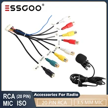 ESSGOO 안드로이드 자동차 라디오용 RCA 케이블, 마이크 연결 서브우퍼, 비디오 출력 후방 카메라용 3.5mm 마이크, 20 핀