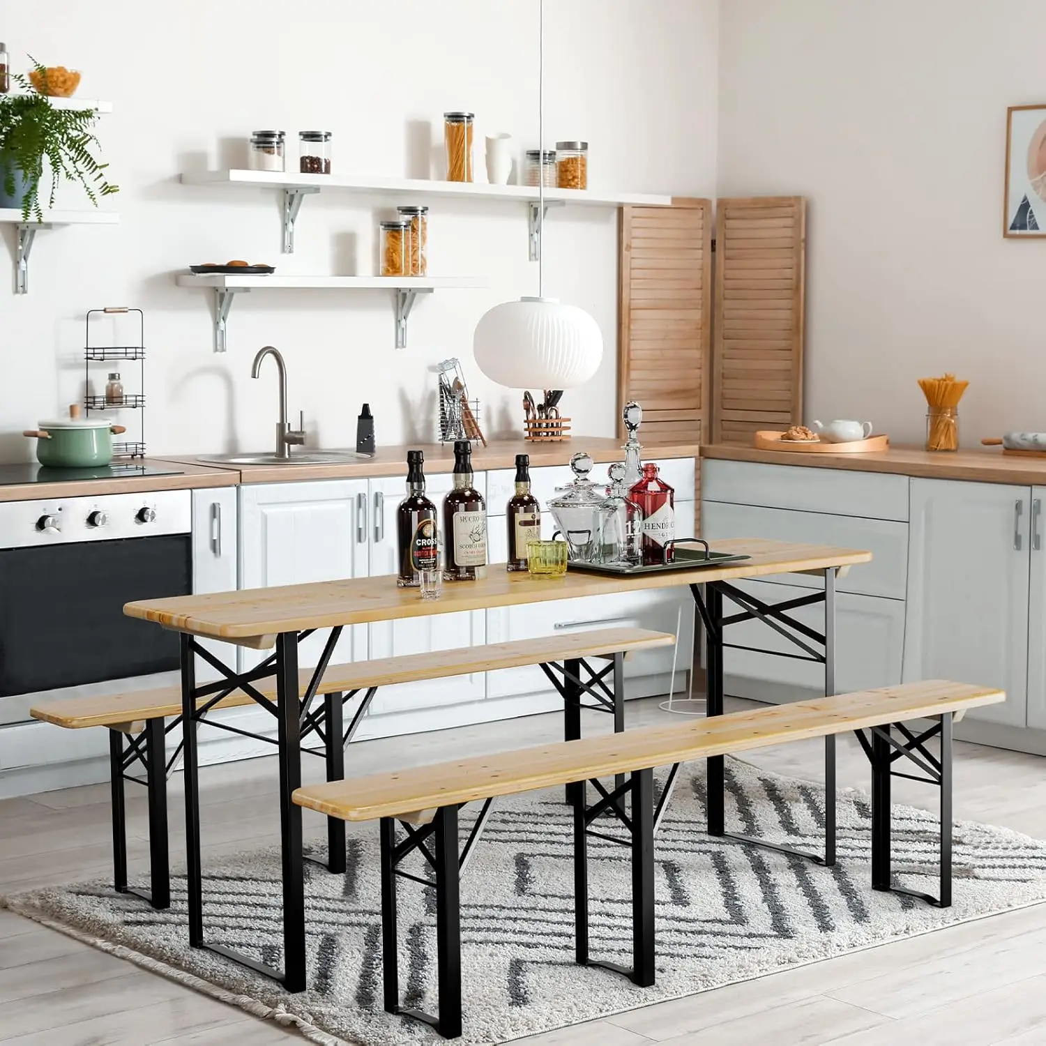 Folding Picnic Tables with Benches Set, Weather-Resistant Wooden Beer Garden Table Bench