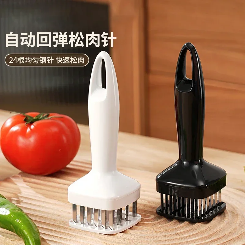 Meat Tenderizer Stainless Steel Meat Looser 24 Needle Automatic Spring Hammer Rib Breaking Perforator Kitchen Gadgets meat tenderizer meat hammer