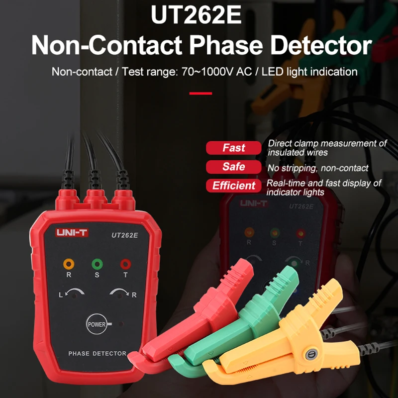 

UNI-T Non-Contact Phase Detector UT262E 3 Phase Rotation Tester Sequence Meter 70V-1000V AC Breakpoint Finder Power Inspection