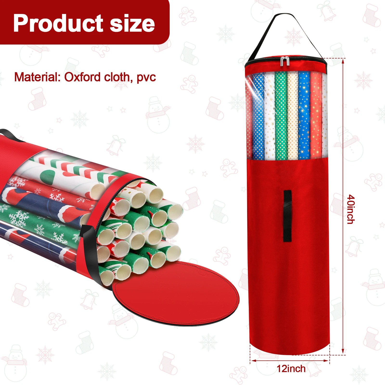 Gift Wrapping Organizer 40 Inch Wrapping Paper Storage Bag Waterproof Oxford Cloth Christmas Gift Wrap Organizer with Handles Up to 24 Rolls Storage