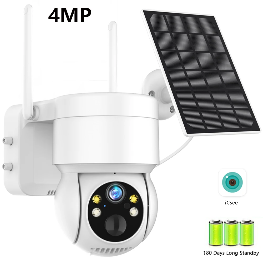 

UJWOH WiFi PTZ Camera Outdoor Wireless Solar IP Camera 4MP HD Built-in Battery Video Surveillance Camera Long Time Standby iCsee