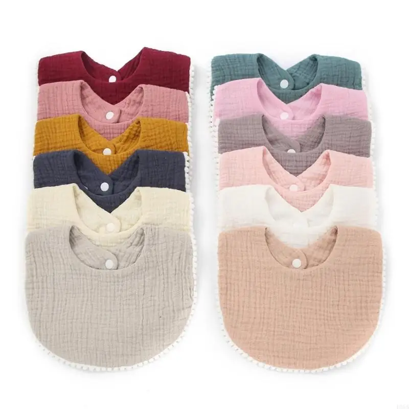 H055 Baby Bandana Drool Bibs with Ruffle Lace Trim Solid Color Infant Toddler Boys Girls Drooling Teething Saliva Towel Cotton