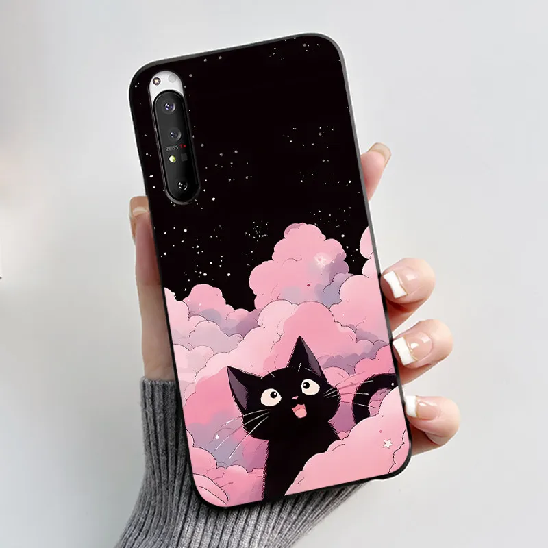 Luxury Cute Cat & Love Rabbit Black Silicone Soft Phone Case