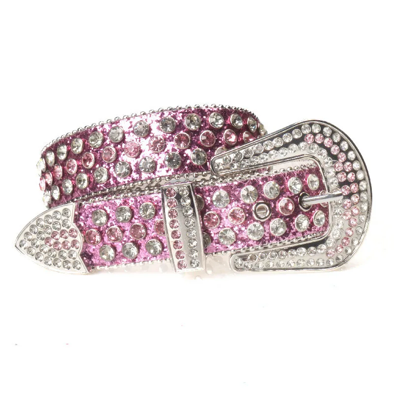 

European and American Punk Style Women's Pin Buckle Rhinestones Lengthened And Widened Inlaid Belt For Women