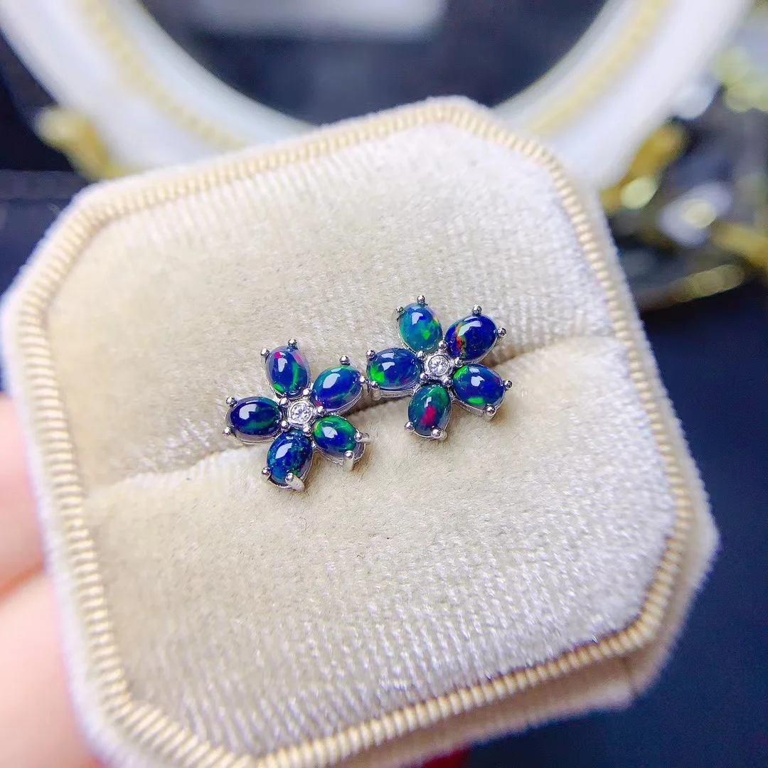 

New Black Opal Earrings 925 Sterling Silver Women's Jewelry Gift Glitter