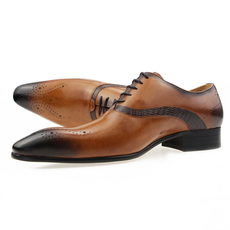 Successfully Men Shoes Of Formal Office Handmade Pointed Toe Wedding Dress Suit Genuine Leather Lace Up Style Sapatoe For Males