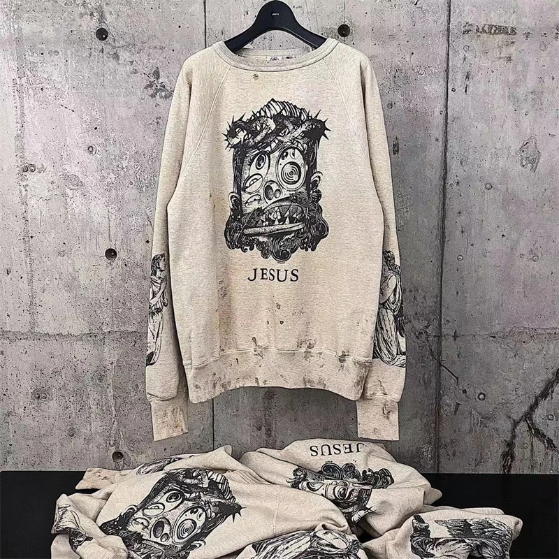 

23SS Vintage Saint Michael Sweatshirts Men Women Hoodie Handdrawn Crewneck Goth