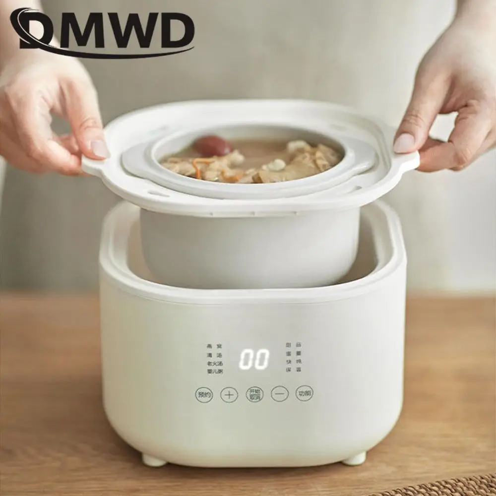 DMWD Electric Slow Cooker 1L Stew Pot 7 Menus Cooking Machine Porridge Casserole Soup Maker 24H Appointment Ceramic Liner 220V 4