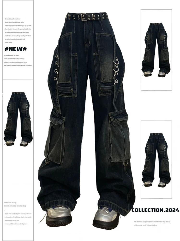 

Женские джинсы-карго в стиле Харадзюку, мешковатые джинсы в стиле оверсайз 90-х годов, винтажные брюки из денима, одежда в стиле 1920-х