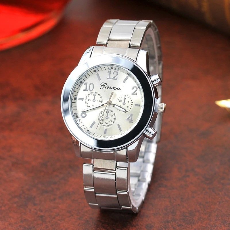 2021 Geneva Ladies Watch High Quality Stainless Steel Quartz Wrist Watch Geneva Watch Womens Rose Gold Watches Reloj Mujer Clock