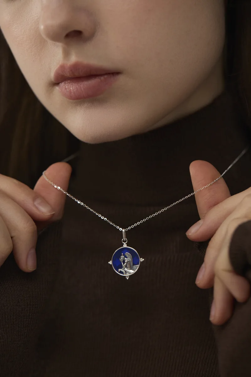 Silver Blue Glass Round Pendant