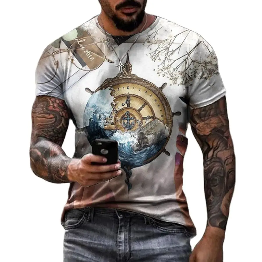 

2023 summer creative 3 d printing fitness sexy O clock crow man T-shirt led street punk skull terrorist | | T-shirt with short s