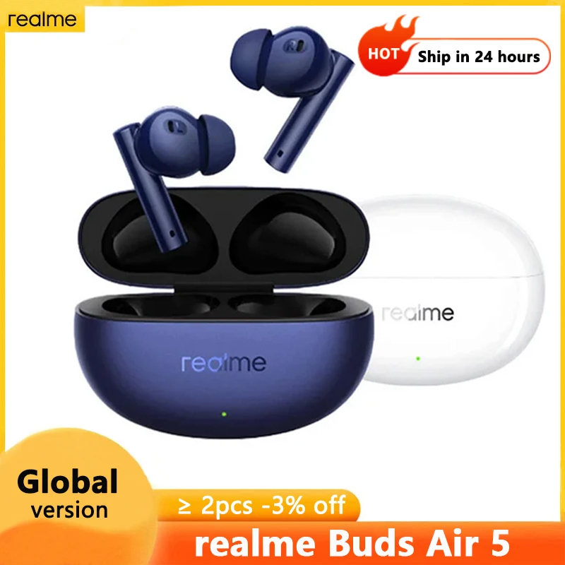 Original Realme Buds Air 5 TWS Earphone 50dB Active Noise Cancelling True Wireless IPX5 Waterproof Bluetooth 5.3 Headset