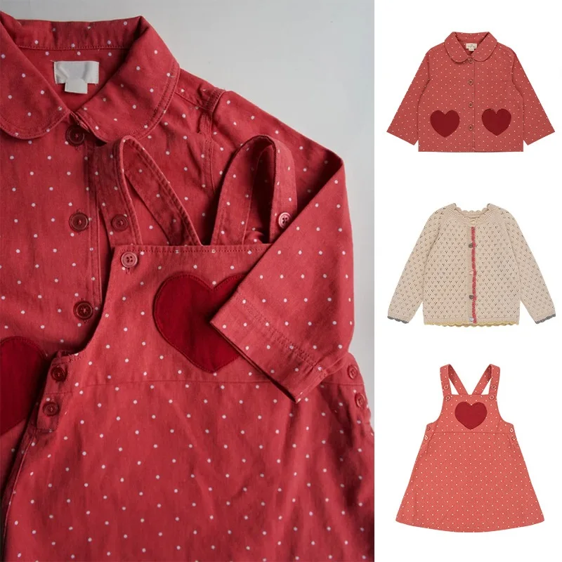 

Toddler Girl Clothes 2023 New Summer Brand Baby Boys Coat Red Heart Print Girls Dress Kids Knit Sweater Child Fashion Outwear