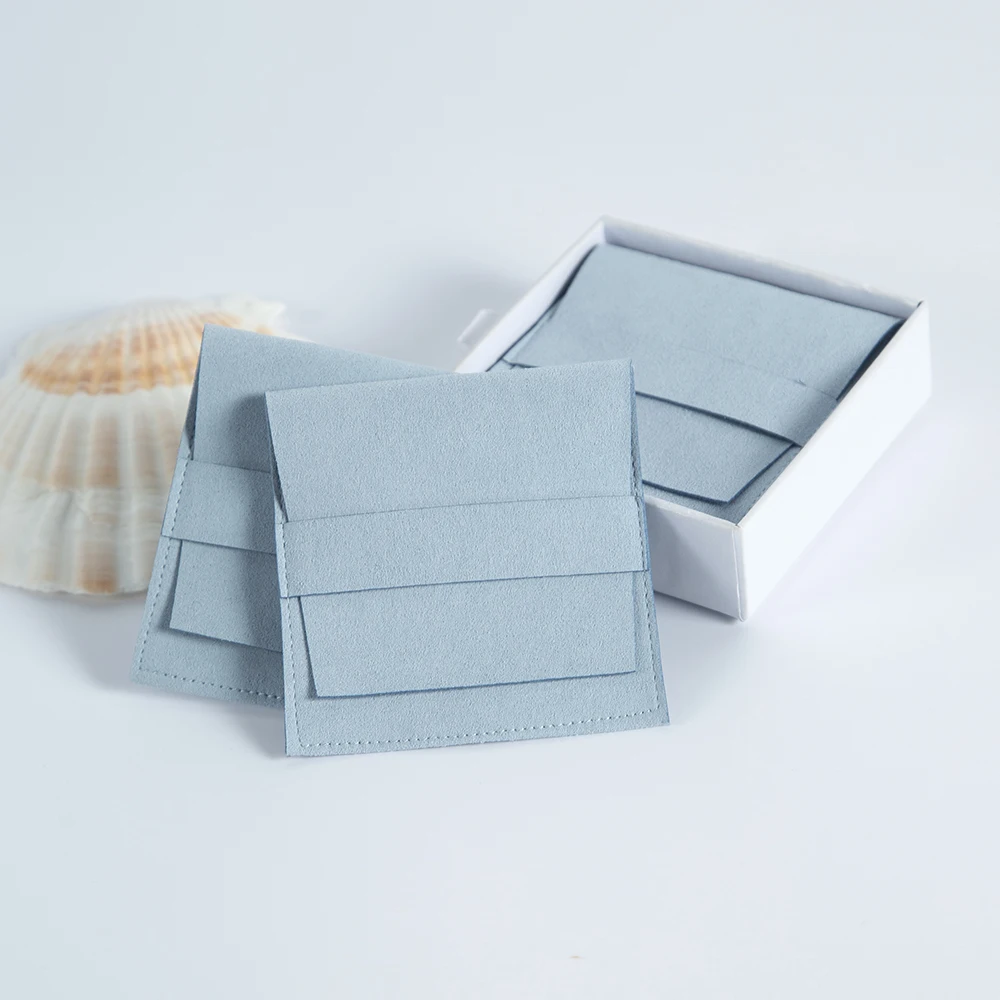 Blue Microfiber Gift Bags 8x8cm Jewelry Organizer Pouches Small Packaging Ring Earring Wedding Favor Candy Bag Can Custom Logo