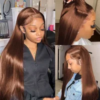 # Perruque brune chocolat 4 tons en cheveux humains, frontale en dentelle HD 13x6, densité 200, lisse, pré-épilée avec baby hair, sans colle, pour femmes 2