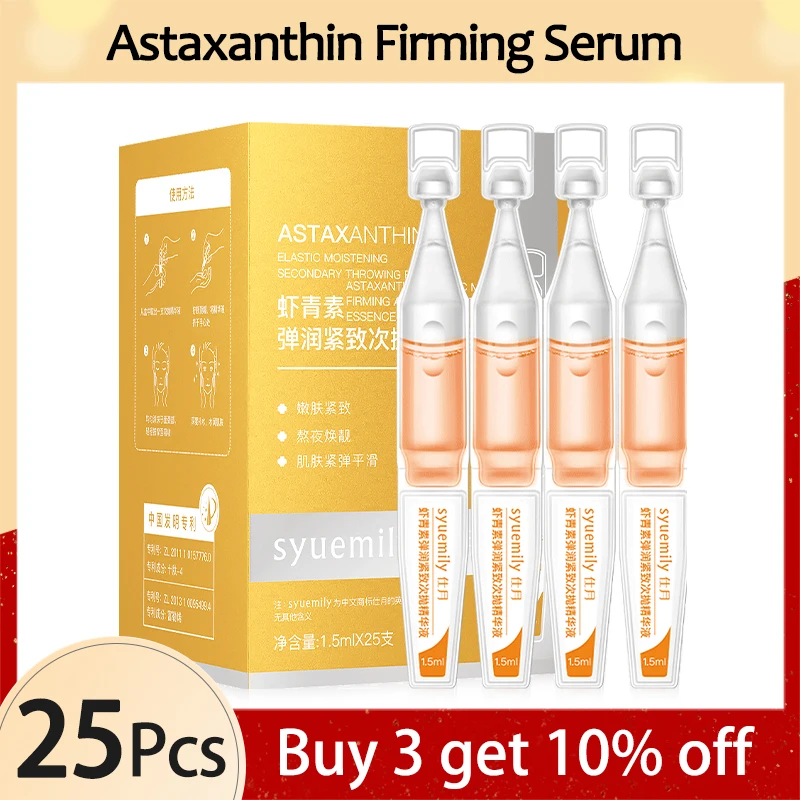 25/75pcs Astaxanthin Anti-Wrinkle Facial Serum Nicotinamide Brighten Skin Care Hyaluronic Acid Fullerene Smooth Nourish Essence 30ml 4 in 1 face serum facial essence original liquid hyaluronic acid nicotinamide vitamin c vitamin e four in one essence