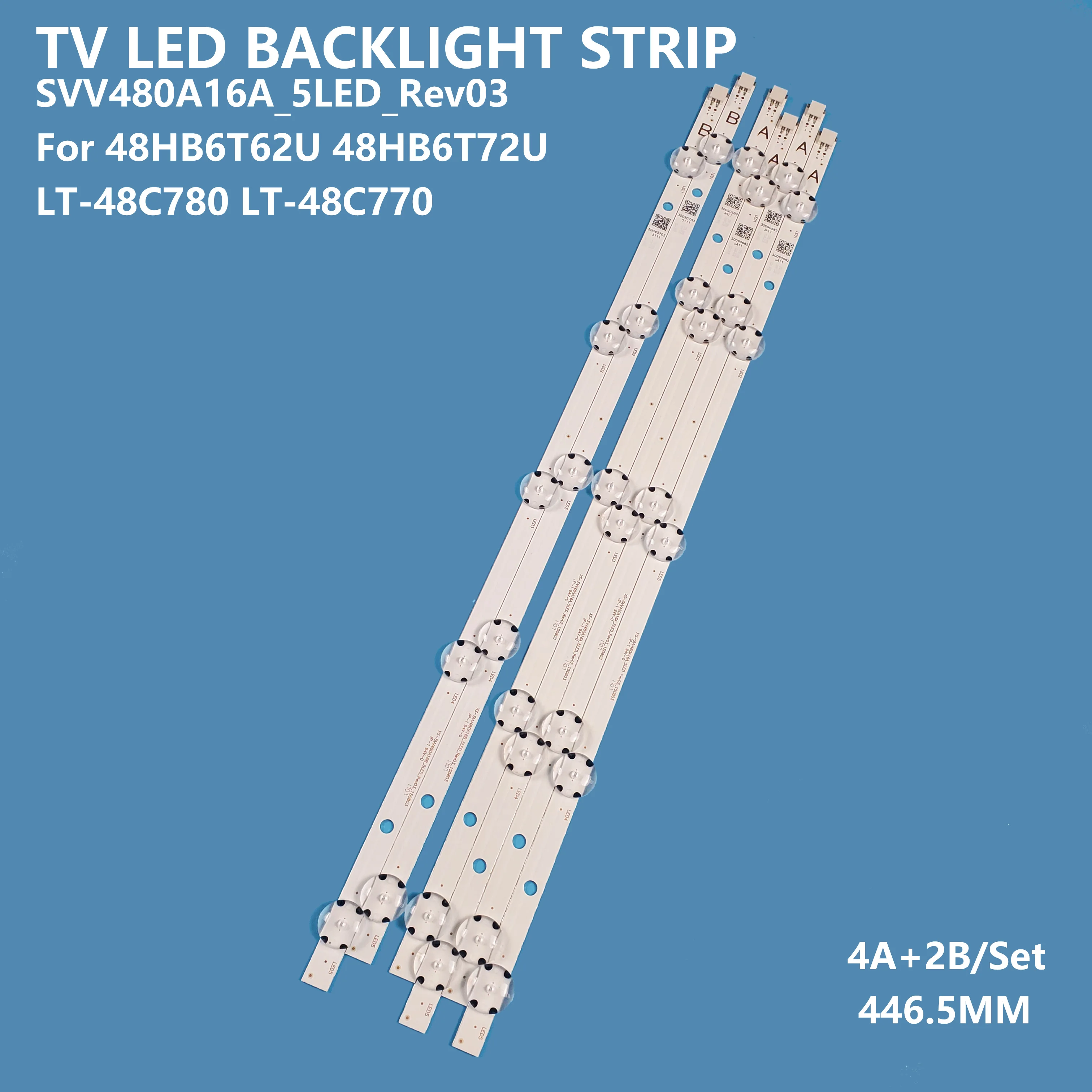 6Pcs/set Smart TV LED Backlight Bar Strip SVV480A16A_5LED_Rev03 for VESTEL VES480UNDS-2D-N11 48HB6T62U 48HB6T72U LT-48C780