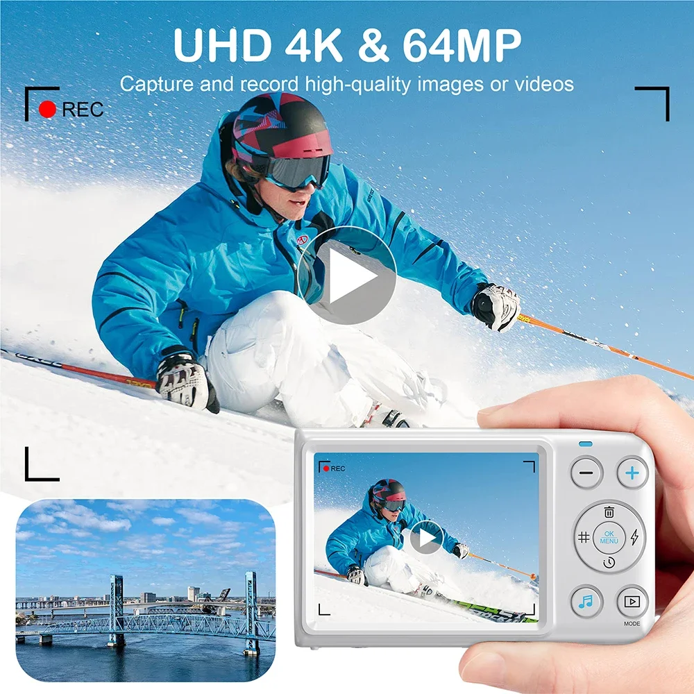 4K Digital Cameras Photography 64MP Autofocus Anti-Shake Vlogging Children Video Camera 18X Digital Zoom Compact