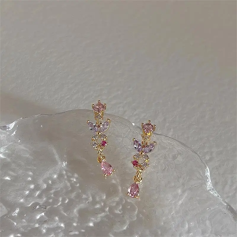 Korea Style Fashion Cute Butterfly Flower Tassel Zircon Eardrop Earring For Women Girls Party Earring Jewelry Gift