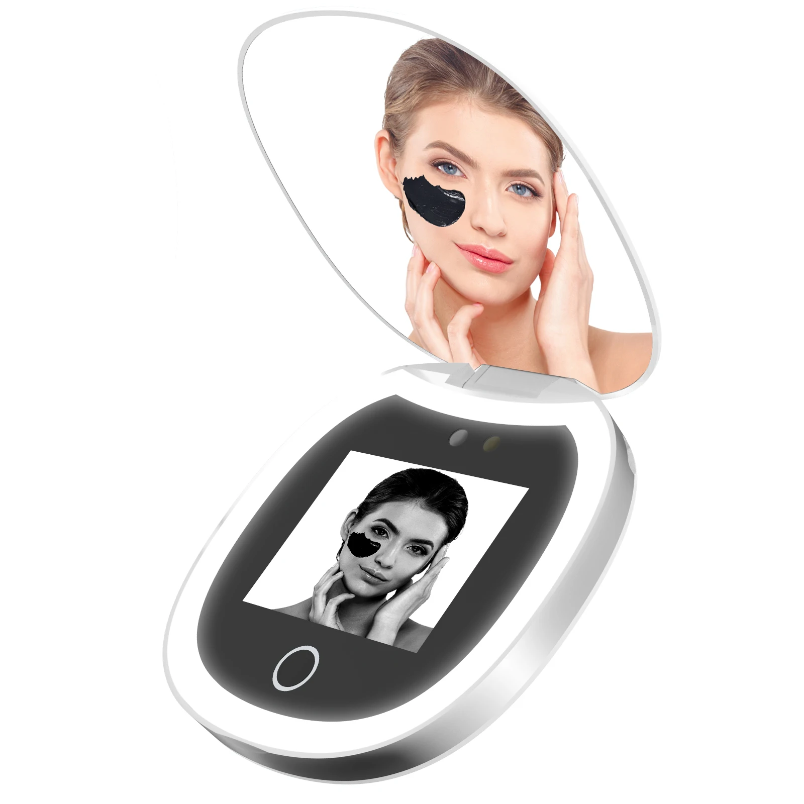 Makeup Mirror Travel Compact with UV Camera 2X Magnification Portable UV with Lights Checking Facial Sunscreen LED