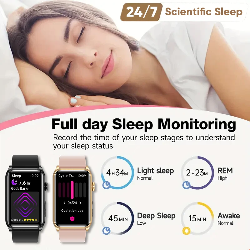 2026 신형 여성용 24/7 헬스 스마트워치 1.57인치 AMOLED AI 진단 혈압 측정 BT 통화 생리 수면 추적 스마트워치
